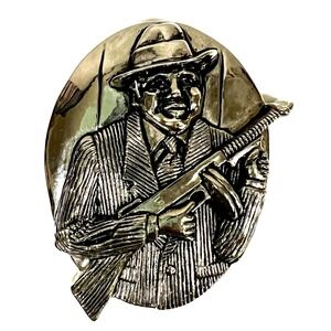Rock Rebel Gangster Belt‎ Buckle Al Capone With Machine Gun Silver